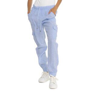 NEW Nicole Miller New York Cargo Pocket Joggers - Linen in  Brunerra Blue 7252s7